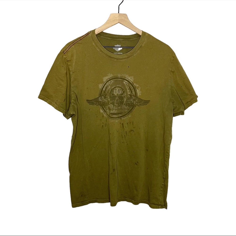 Harley-Davidson HDMC Short Sleeve Graphic T Shirt in Green XL FLAW